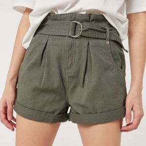 Green Paperbag Waist Shorts